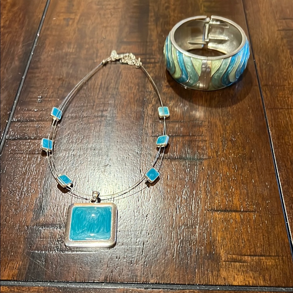 New York & Company Blue and Silver Necklace and Bracelet